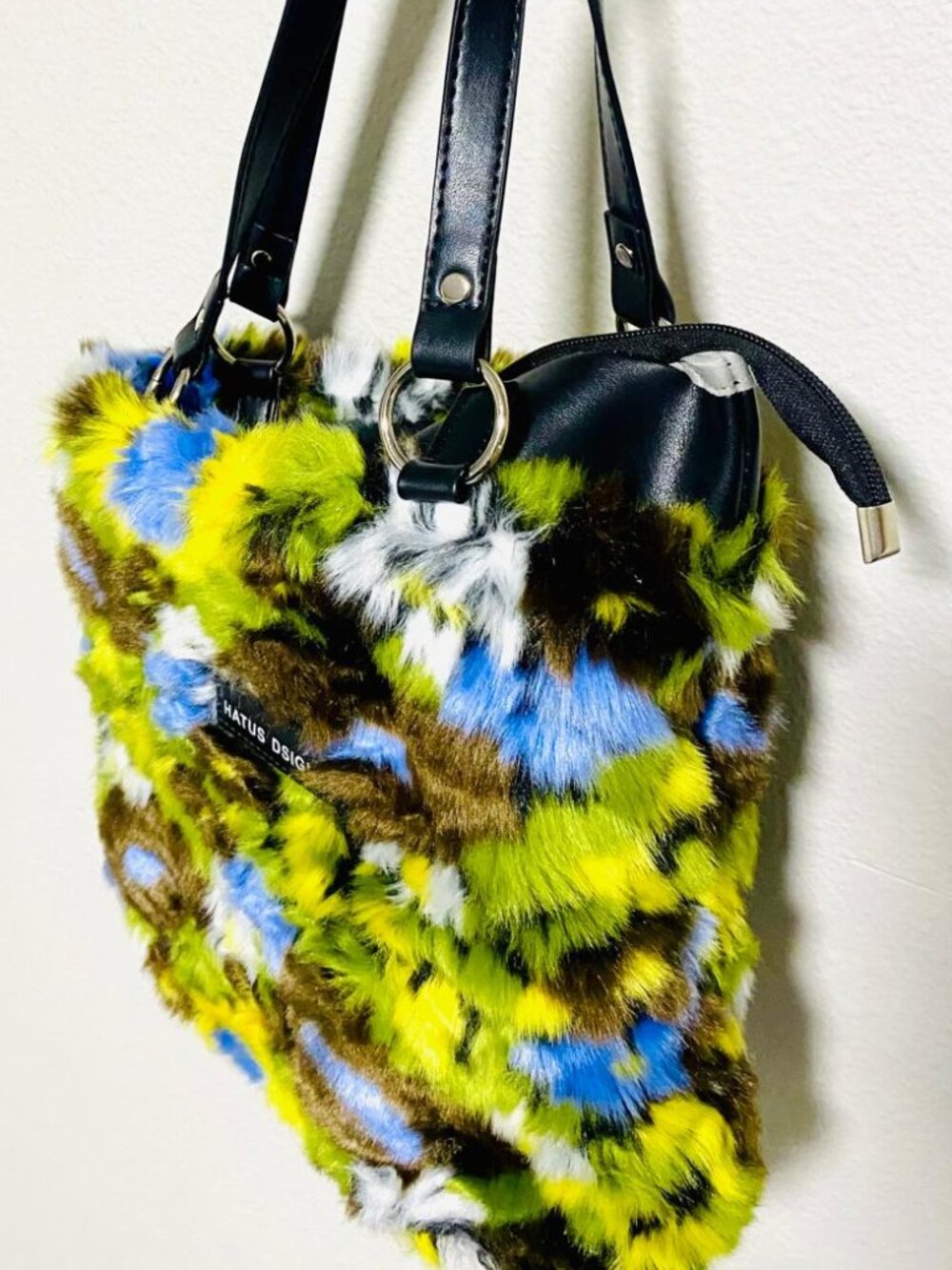 HATUS Dsign Multi Color Faux Fur Tote Bag - Neon Vibrant Floral Plush Purse